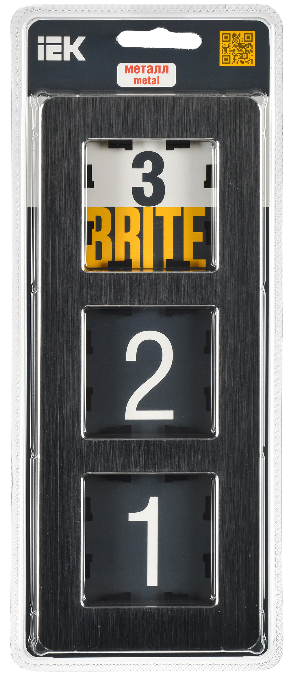 BRITE Рамка 3-местная РУ-3-1-Бр металл черный RE AL IEK