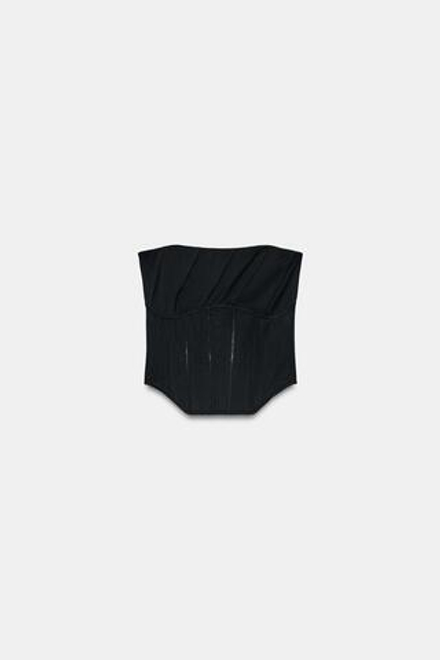ZARA КОРСЕТ ИЗ ПОЛУПРОЗРАЧНОЙ ТКАНИ СО СБОРКАМИ, ЧЕРНЫЙ