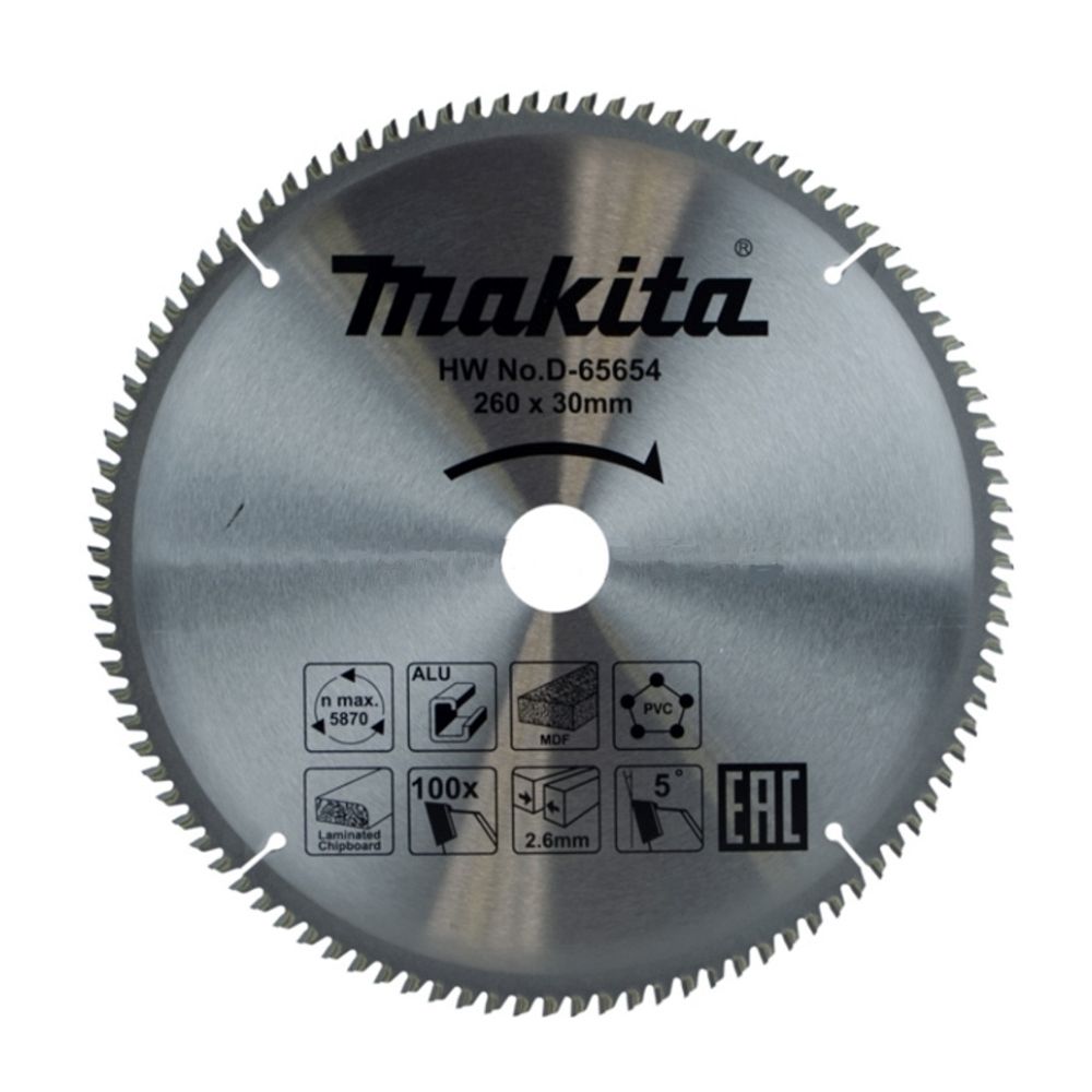 Диск пильный универсальный D-65654 (260х30х2.6 мм; 100Т) Makita 199045
