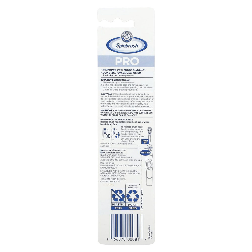 Spinbrush, Pro Clean, сменные насадки, средний размер, 2 насадки