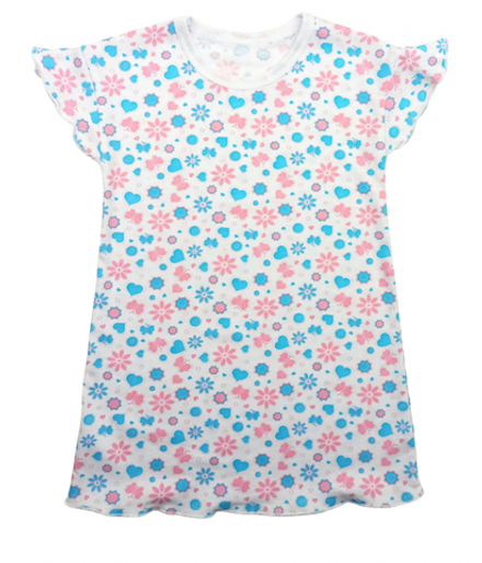 Сорочка (6051/1) цветы, сердца голубые