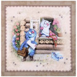 НАБОР САЛФЕТОК ИЗ 2-Х ШТ "СИНИЕ КОТЫ. ЛЮБОВЬ МОЯ",40Х40СМ, 100% ХЛОПОК,ТВИЛ, БЕЖ