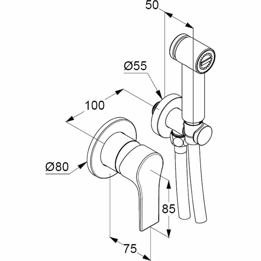 Гигиенический душ со смесителем Kludi Zenta SL 489980565 Хром схема