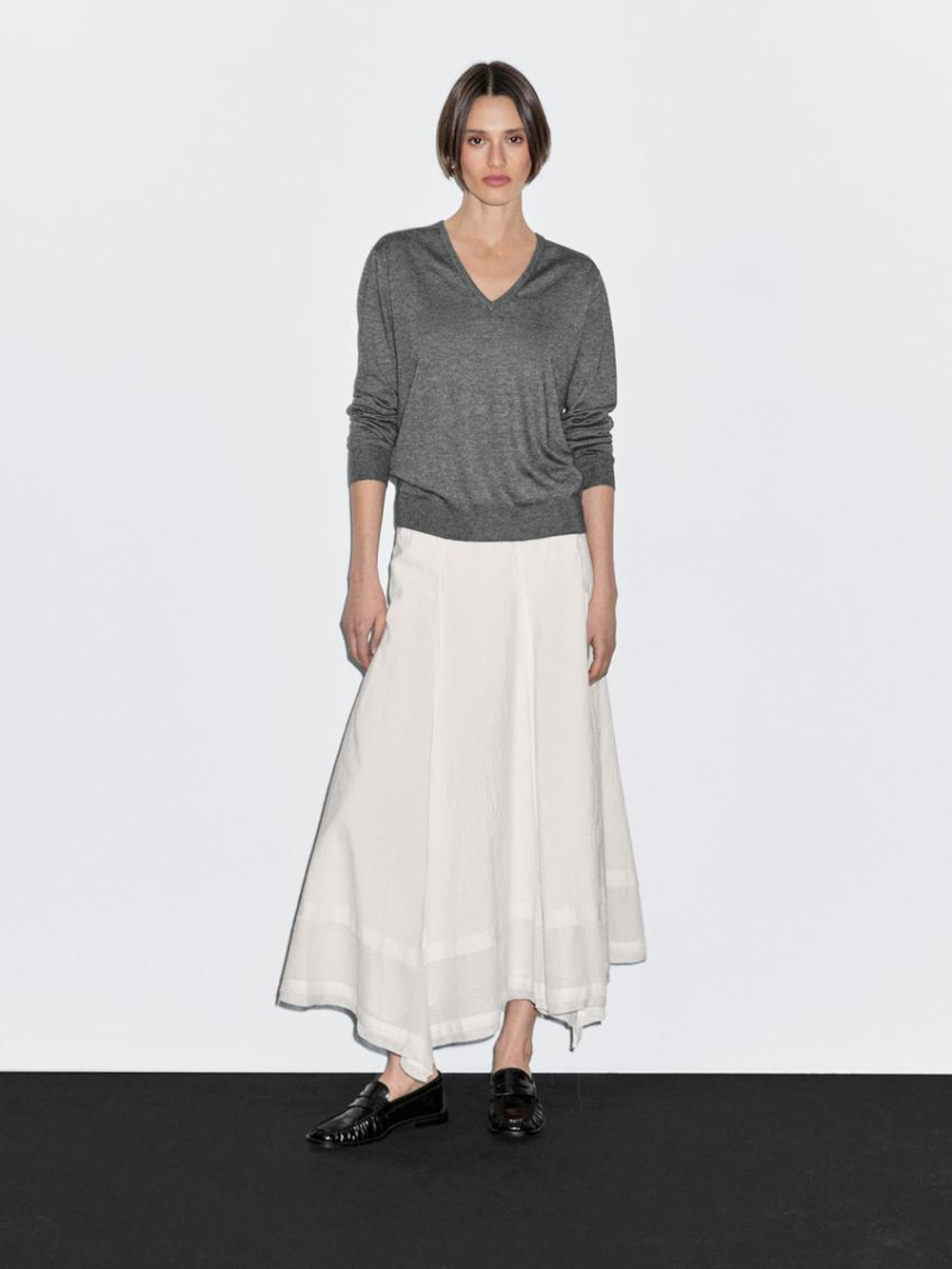 Massimo Dutti Свитер из смесовой шерсти с V-образным вырезом, серый