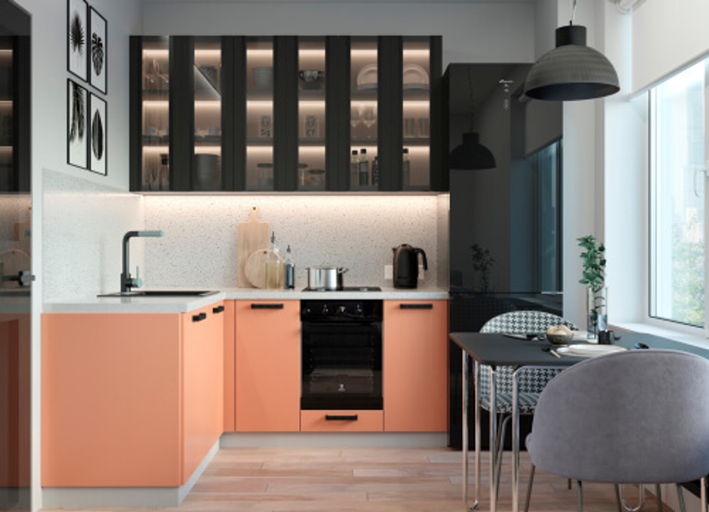 Угловой кухонный гарнитур для маленькой кухни