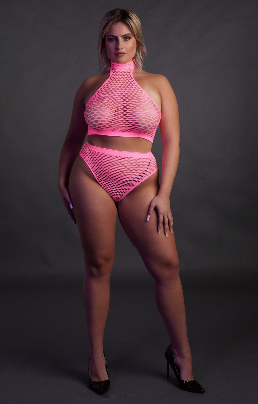 Эффектный розовый комплект Turtle Neck and High Waist Slip (Размер: XL-4XL) (Цвет: розовый)