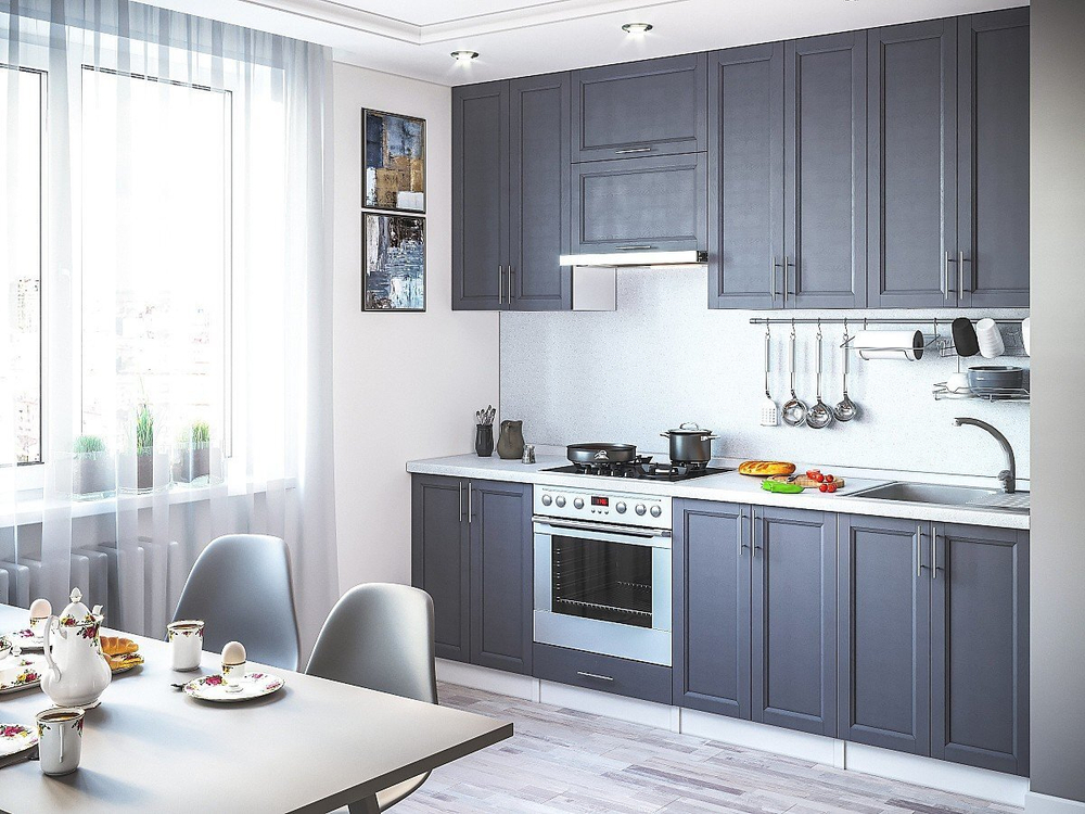 Прямая модульная кухня Сканди-03 Graphite Softwood - Белый 2340*2600*600