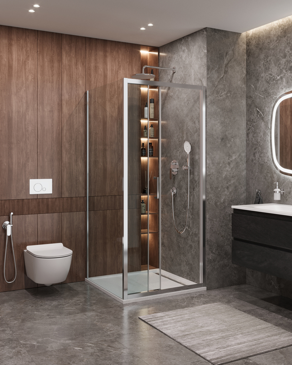 Душевой уголок Cezares MOLVENO-AHF-31-90/80-C-CR-IV, 90х80х195, профиль хром, стекло прозрачное