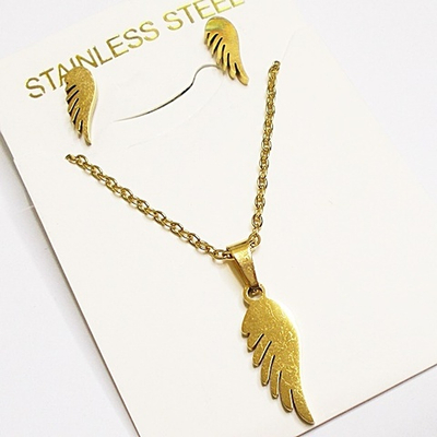 Комплект украшений "Крылья" (серьги, кулон, цепочка). Сталь316L, анодирование.