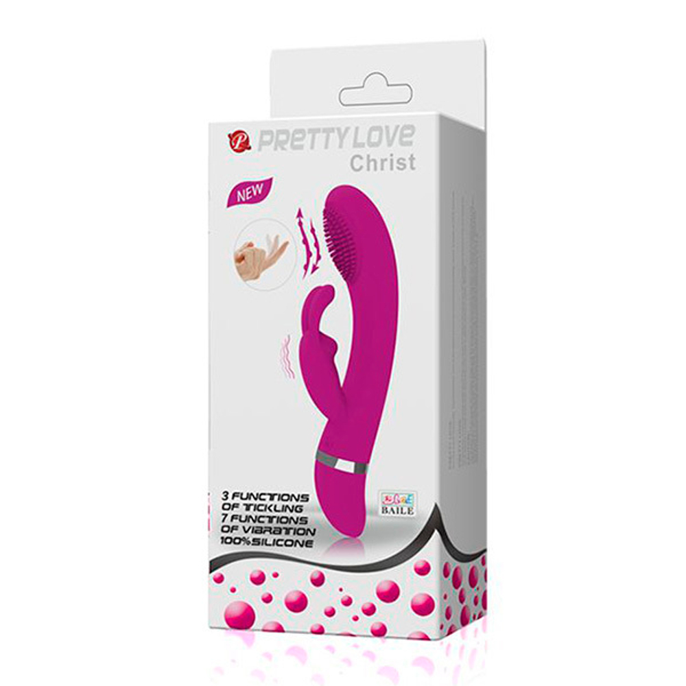 Лиловый вибратор с волновым эффектом и стимулятором клитора 18,9см Pretty Love Christ BI-014320