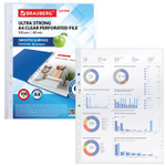Папки-файлы перфорированные плотные А4 BRAUBERG «ГЛЯНЦЕВЫЕ EXTRA 600» КОМПЛЕКТ 100 шт., ПЛОТНЫЕ, 60 мкм, 229665