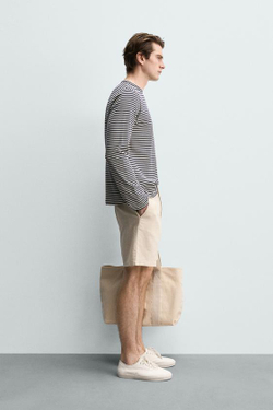 ZARA ШОРТЫ REGULAR FIT ИЗ РЕЛЬЕФНОЙ ТКАНИ, СВЕТЛО-БЕЖЕВЫЙ