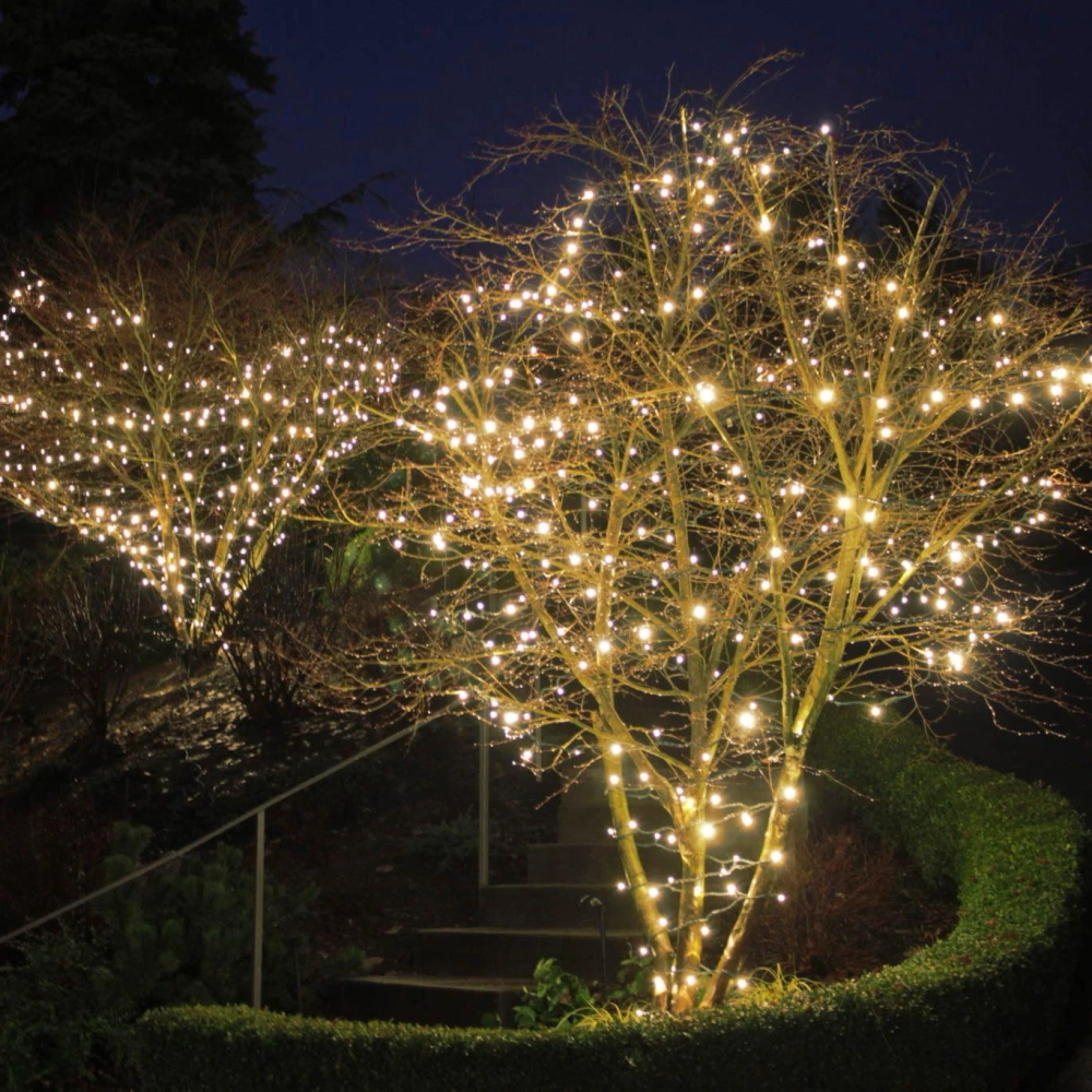 Гирлянда для улицы 11м 100 ламп LED чёрный провод, 8 реж, IP-65, Теплый белый (возможность соединения)