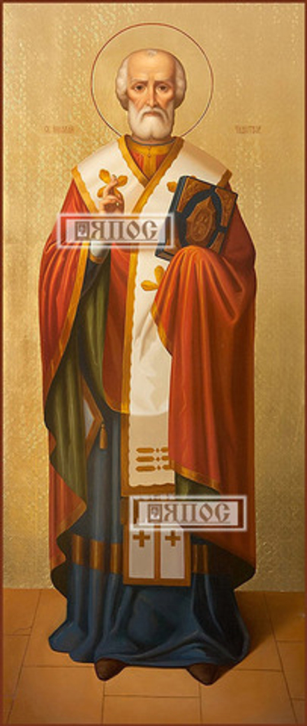 Николай Чудотворец, мерная рукописная икона, ширина 25 см