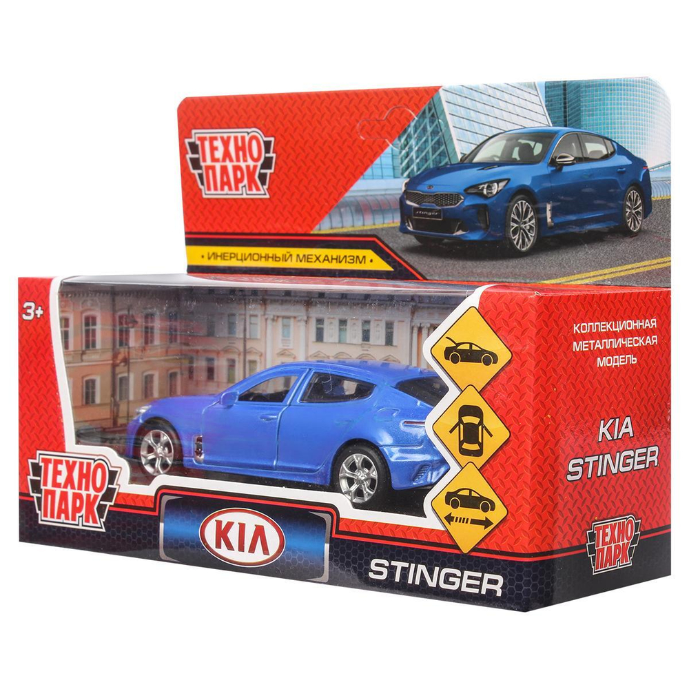 Модель ин. мет. "Kia Stinger" 12см, двери, багаж. синий, в коробка STINGER-12-BU (Технопарк)