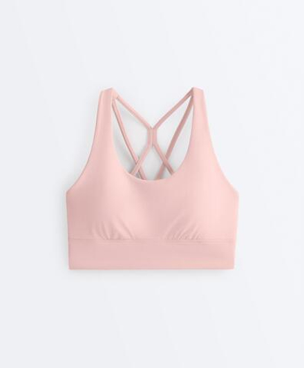 Oysho Спортивный бюстгальтер с бретелями на спине, нежно-розовый
