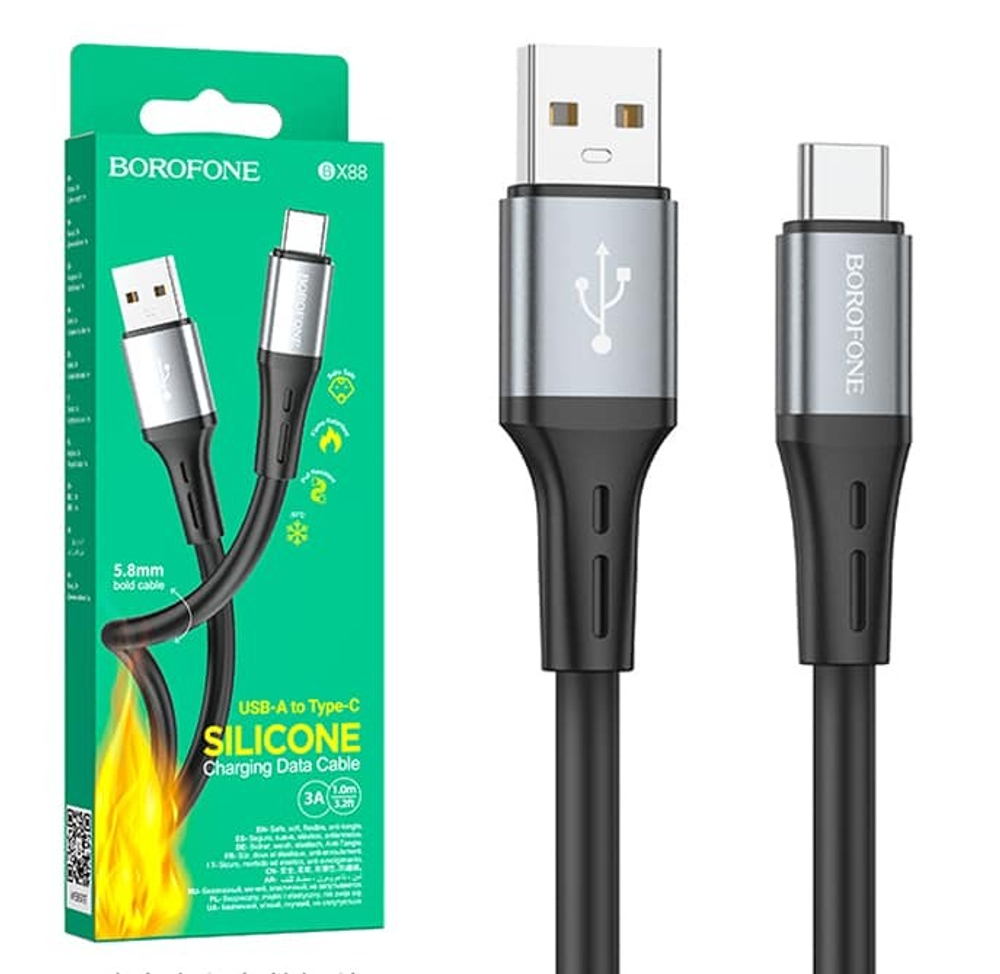 Кабель USB - TypeC BOROFONE BX88 Silicone (черный) 1м