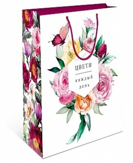 Пакет подарочный Цвети каждый день 32*26*12 см.
