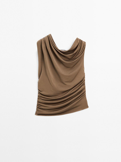 Massimo Dutti Топ асимметричного кроя с драпировкой, болотно-зеленый