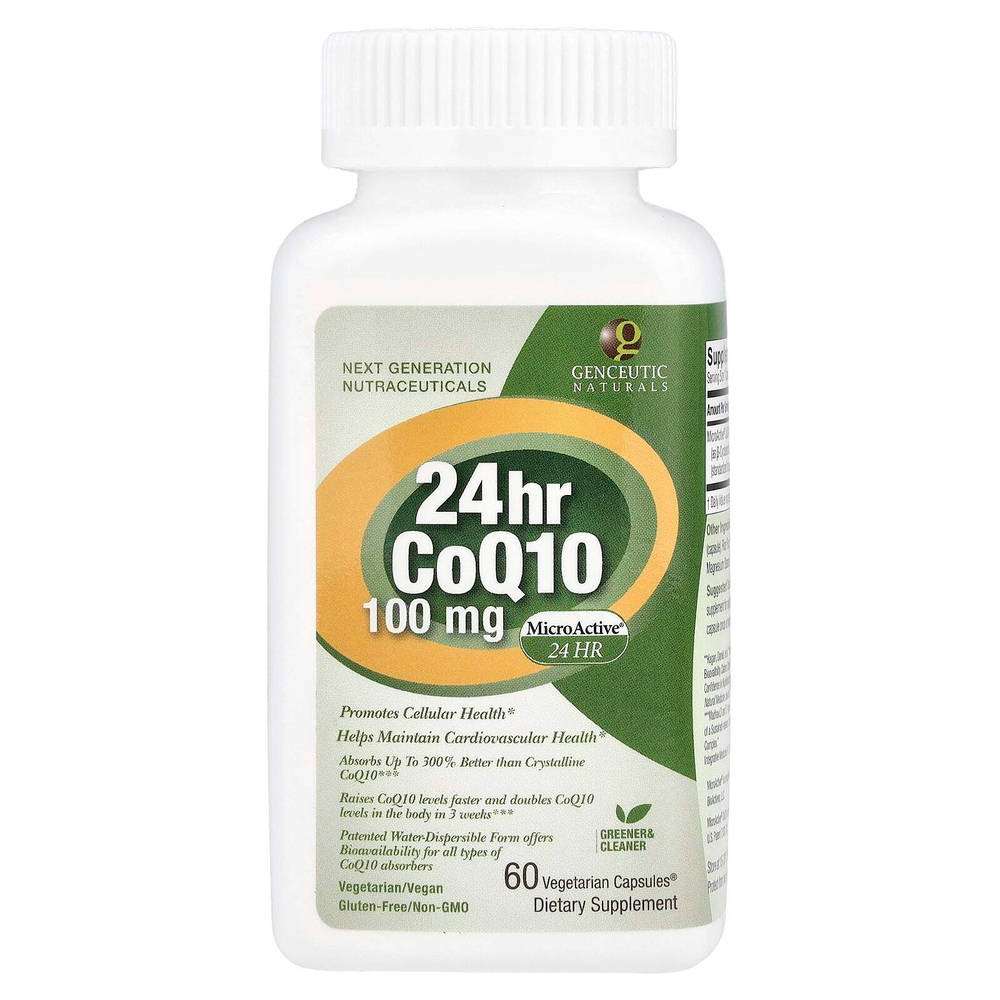 Genceutic Naturals, Коэнзим Q10 24 Часа, 100 мг, 60 вегетарианских капсул