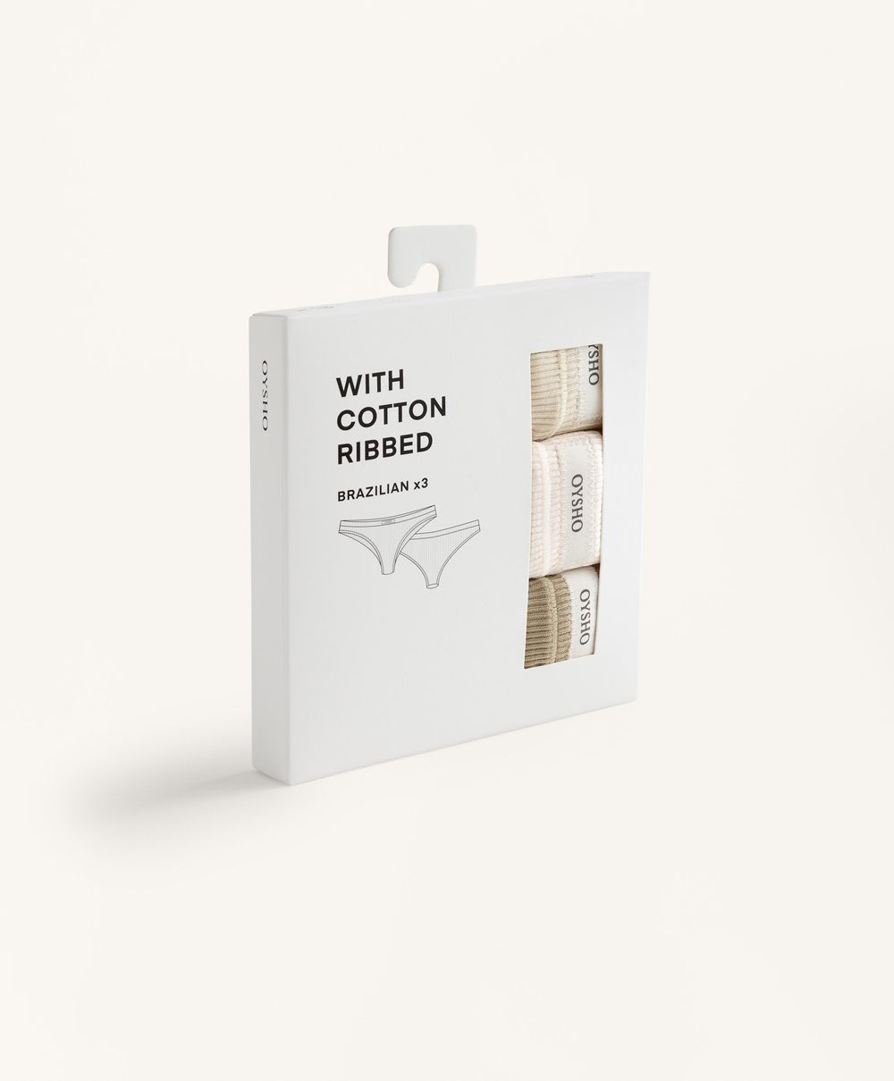 OYSHO Набор из двух трусиков-стрингов из хлопковой смеси в рубчик с логотипом, лаймовый зеленый