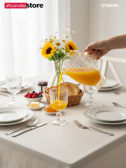 Кувшин стеклянный 1,1 л. на ножке, стекло с рельефной огранкой