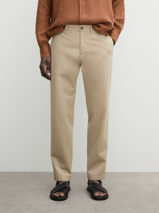 Massimo Dutti Зауженные брюки чинос из трикотина, бежевый