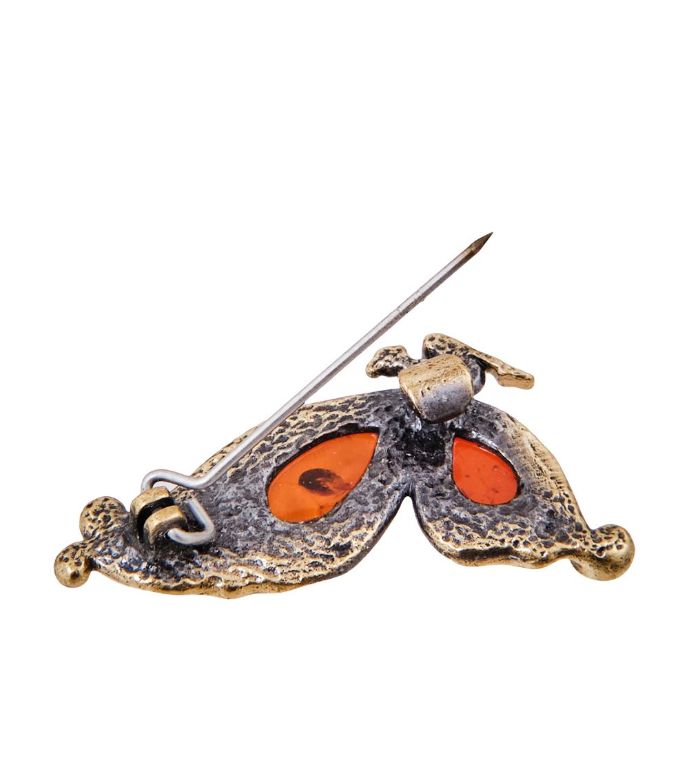 AM-3922 Брошь «Бабочка Пробуждение « (латунь, янтарь)