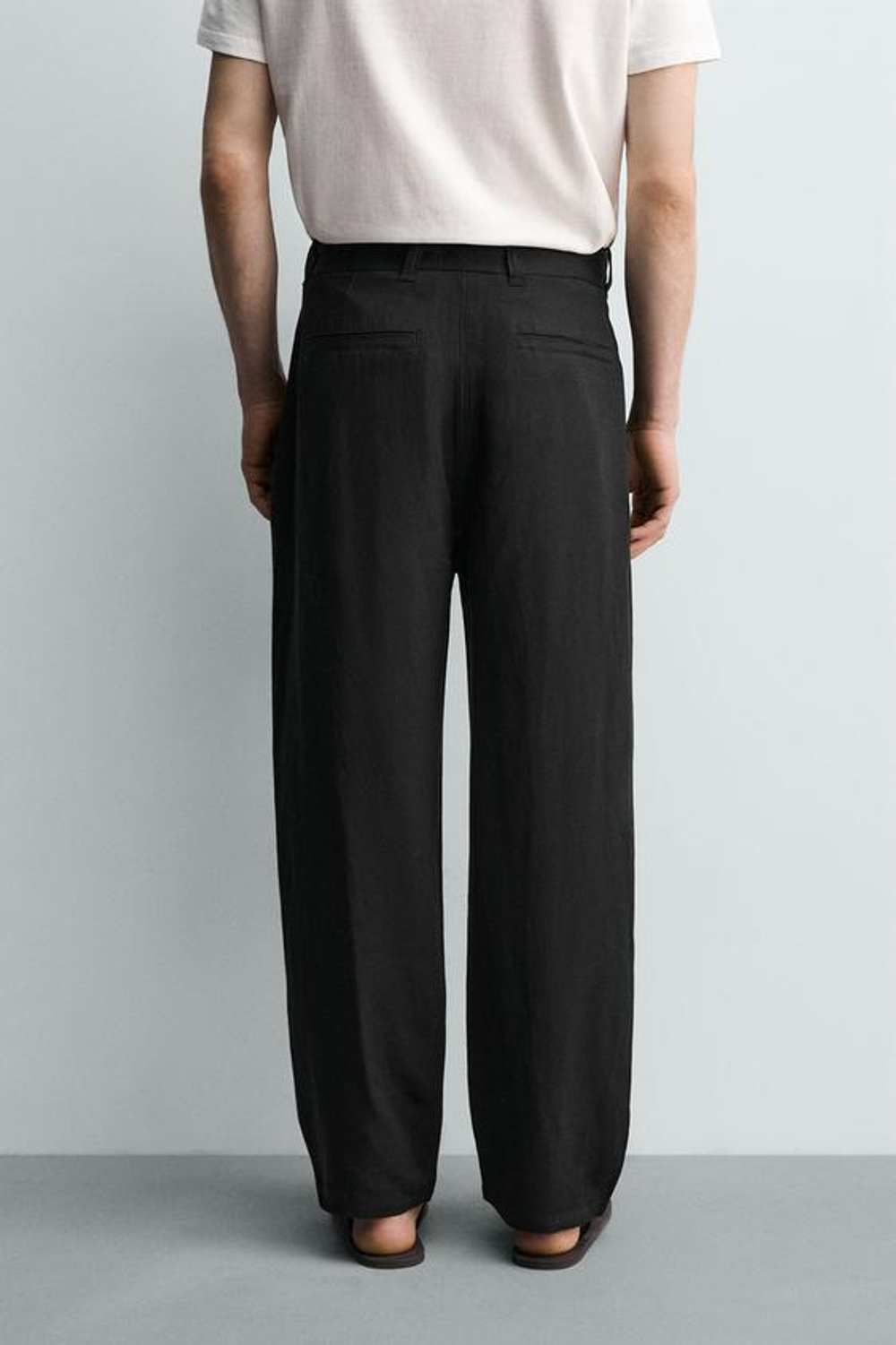 ZARA БРЮКИ RELAXED FIT ИЗ ВИСКОЗЫ И ЛЬНА С РЕМНЕМ, ЧЕРНЫЙ