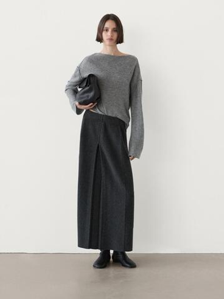 Massimo Dutti Юбка из смесовой шерсти со складками, темно-серый