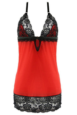 Комплект из сорочки и трусиков 2 PC Lace Chemise G-String (Цвет: красный с черным)