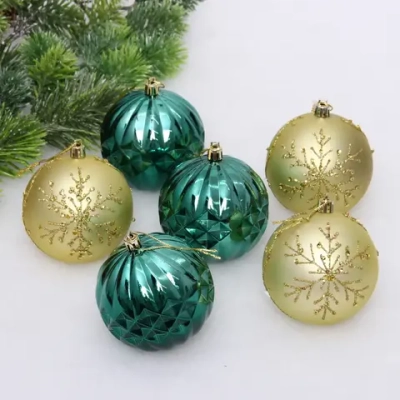 Новогодние шары «Волшебный бал» 8 см (набор 6 шт), Изумруд/Золото