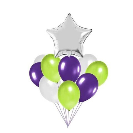 Фонтан воздушных шаров с большой серебрянной звездой