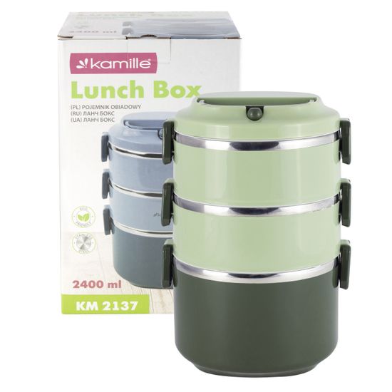 Ланч бокс тройной 2400 мл. Kamille KM-2137 пластик, нержавеющая сталь