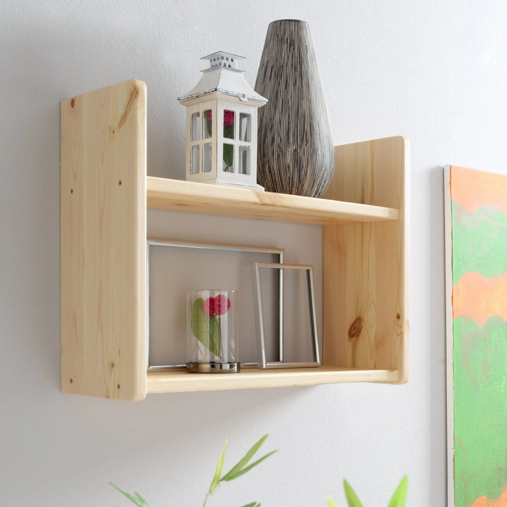 Полка настенная, 60x20x45, Ральф, для ванной и детской, деревянная, настольная, прозрачный лак, Dipriz