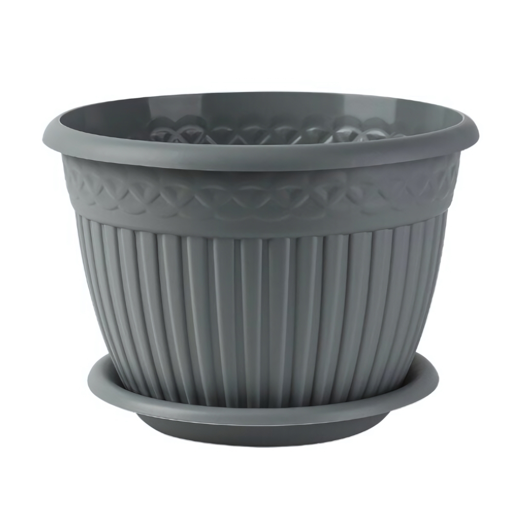 Кашпо "Византия" (15л.) с блюдцем Цв. Серый жемчуг