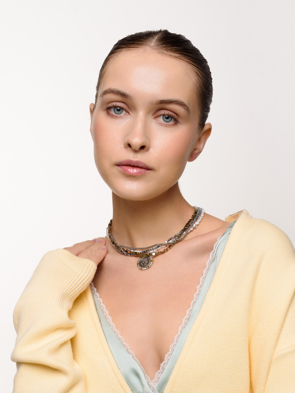 Колье "Pearl hematite coin bicolor"