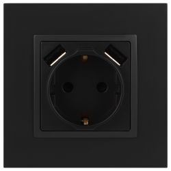 Розетка ЭРА Elegance 14-4109-05 2P+E 16A-250В штор. с 2xUSB 5В-3А антрацит | Эра Elegance