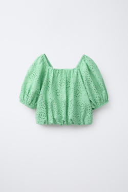 ZARA ТОП ОБЪЕМНОГО КРОЯ С ВЫШИВКОЙ «ШИФФЛИ», ЗЕЛЕНЫЙ