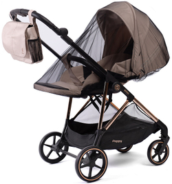 Прогулочная коляска Peppy Amici с автокреслом First Black Beige рама Gold