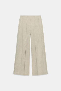 ZARA БРЮКИ ПРЯМОГО КРОЯ С ДЕКОРАТИВНОЙ СТРОЧКОЙ — ZW COLLECTION, БЕЖЕВЫЙ