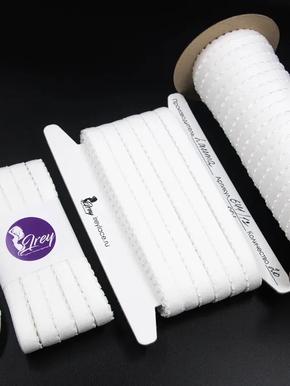 001 641/12 ОПТ Резинка отделочная Lauma Fabrics, 12 мм, белый 001