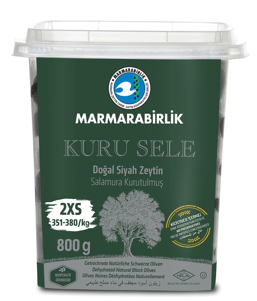 Маслины Marmarabirlik Kuru Sele 2XS черные вяленые с косточкой, 800 г, 2 шт