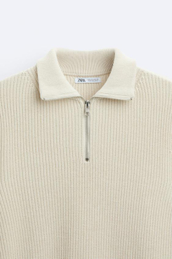 ZARA СВИТЕР С КОРОТКОЙ ЗАСТЕЖКОЙ-МОЛНИЕЙ, ЭКРЮ