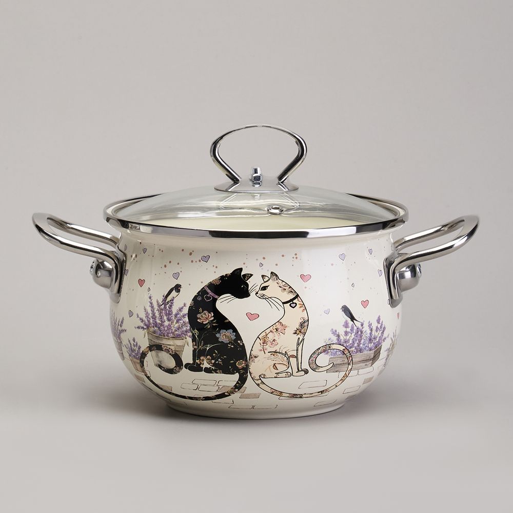 НАБОР КАСТРЮЛЬ ЭМАЛИРОВАННЫЙ, СЕРИЯ "LAVENDER CATS" 4ПР. 2,0/2,8Л ДИА.18/20СМ