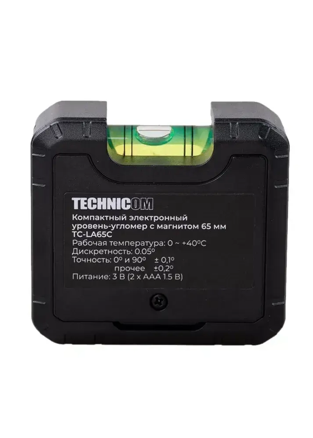 Компактный электронный уровень-угломер с магнитом 65 мм TECHNICOM TC-LA65C - 0-360, ЖК дисплей, 2 магнита, автокалибровка, автоотключение