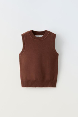 ZARA ТОП ИЗ ТРИКОТАЖА БЕЗ РУКАВОВ, КОРИЧНЕВЫЙ