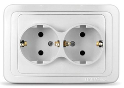Розетка двухместная "UNIVersal" серия "Валери" с/з, с/у, 16А, 220В, белая (еврослот)