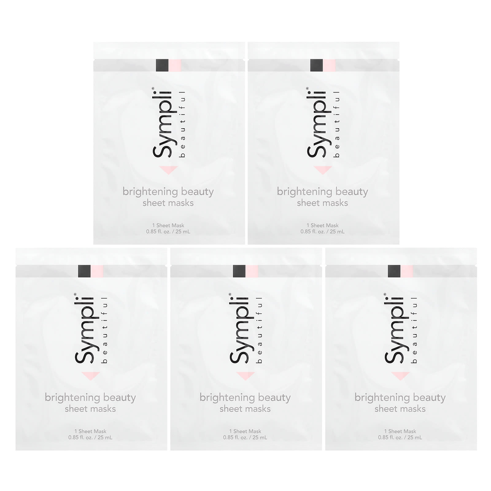 Sympli Beautiful, тканевая маска для улучшения цвета кожи, 5 шт. по 25 мл (0,85 унции)