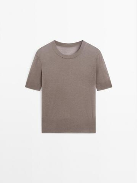 Massimo Dutti Вязаный свитер с короткими рукавами - STUDIO, норка